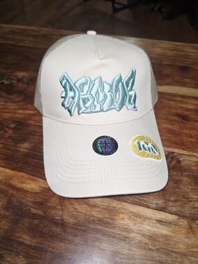 Armor Jeans Beige Trucker Hat Logo Mesh Back Adjustable Snapback One Size